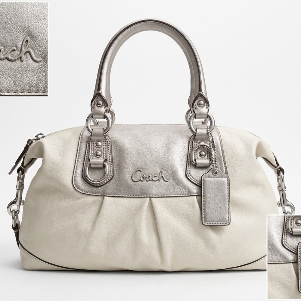 Vintage Coach Metallic Silver and Cream Satchel